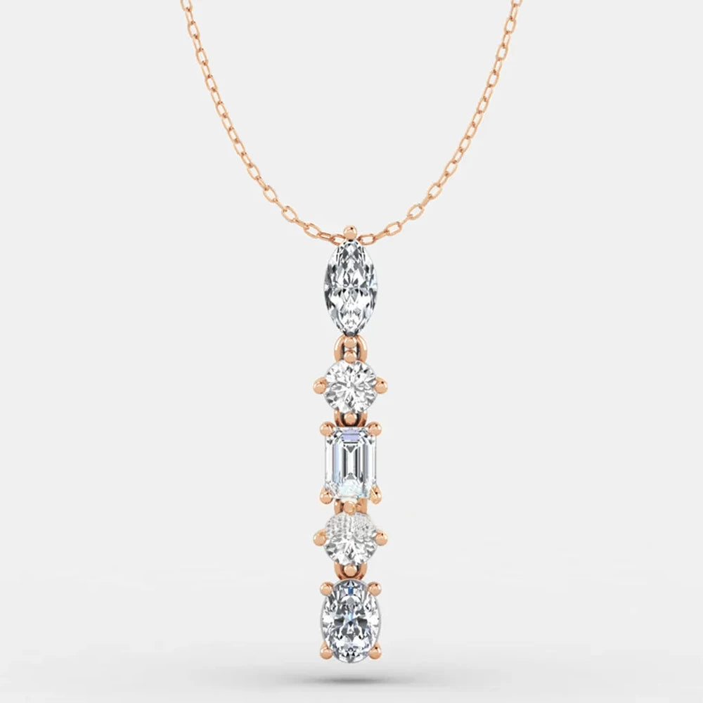 2.1cttw Five Stone Moissanite Necklaces for Women 925 Sterling Silver Vertical Line Dainty Pendant Necklace Jewelry Wedding Gift
