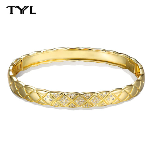 TYYL Vintage Glossy Diamond-shaped Cross Bracelet for Women Gold Plated Rhombus Zircon Quilted Surface Texture Bangle Jewelry