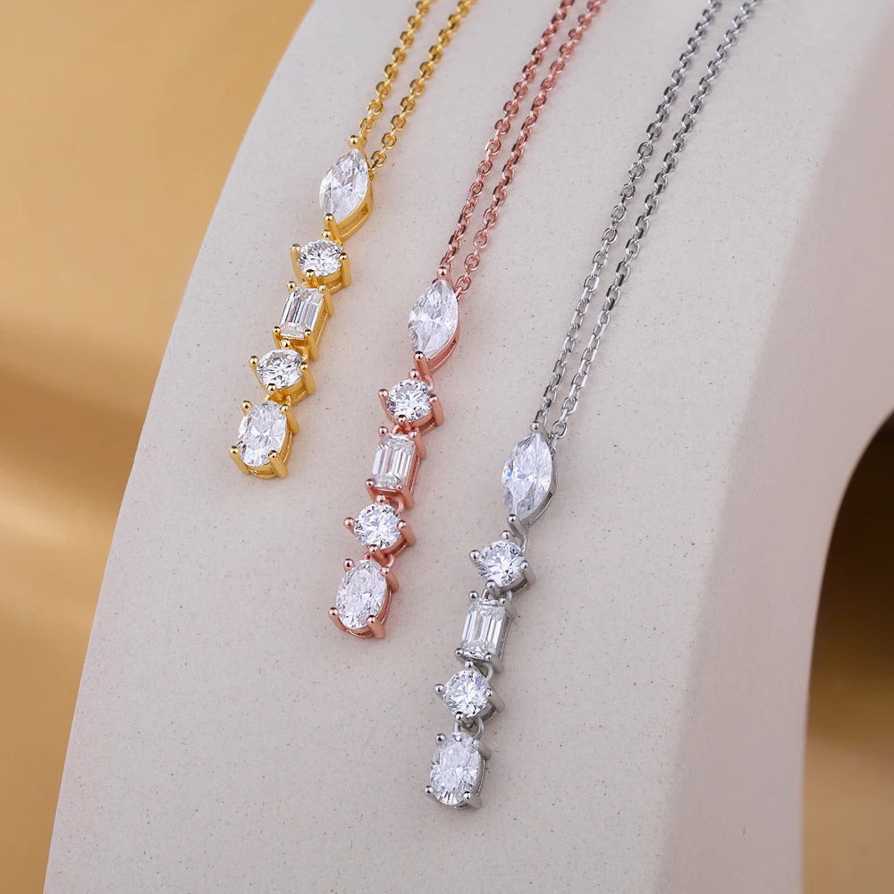 2.1cttw Five Stone Moissanite Necklaces for Women 925 Sterling Silver Vertical Line Dainty Pendant Necklace Jewelry Wedding Gift