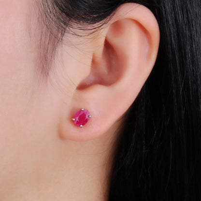 Natural Ruby oval 6*8mm gemstone simple & classic design earring 925 sterling silver jewelry for girls & lady gift