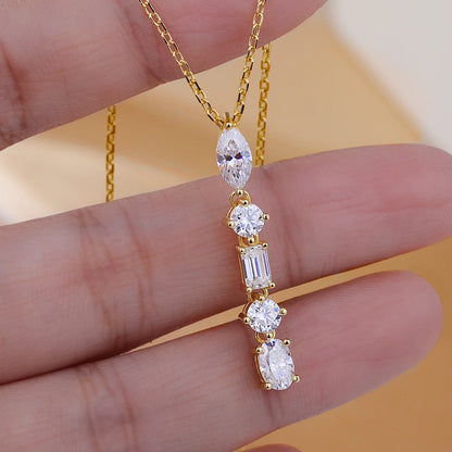 2.1cttw Five Stone Moissanite Necklaces for Women 925 Sterling Silver Vertical Line Dainty Pendant Necklace Jewelry Wedding Gift